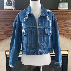 Hengsheng‎ Jeans Distressed Destroyed Jean Jacket S